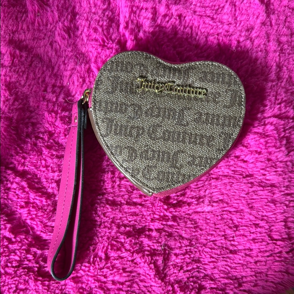 Juicy Couture Gray Heart Wristlet with Pink Strap